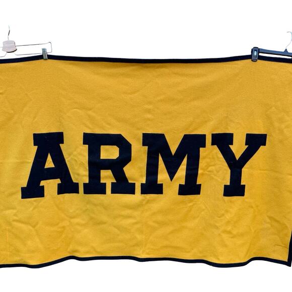 Vintage Collegiate Traditions Army Wool‎ Blanket Yellow Black USA Made 90's - Picture 2 of 13